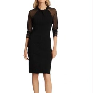Reiss Womens Tula Bodycon Dress With Semi Sheer Sleeves Medium Black -NWT $345